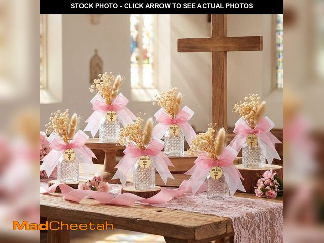 Lot 74-13719087 - Reallnaive 12 Set Holy Clear Water Bottle with Fake Floral Acrylic Sheet and Bow 50ml Glass Water Bo...