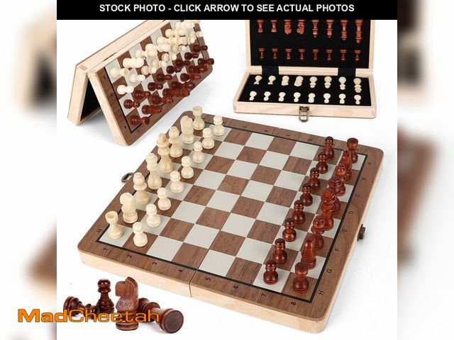 Lot 74-14060911 - Joneytech Wooden Chess Set,11.5 inch Magnetic Chess Board Folding Design with Storage Travel Chess G...