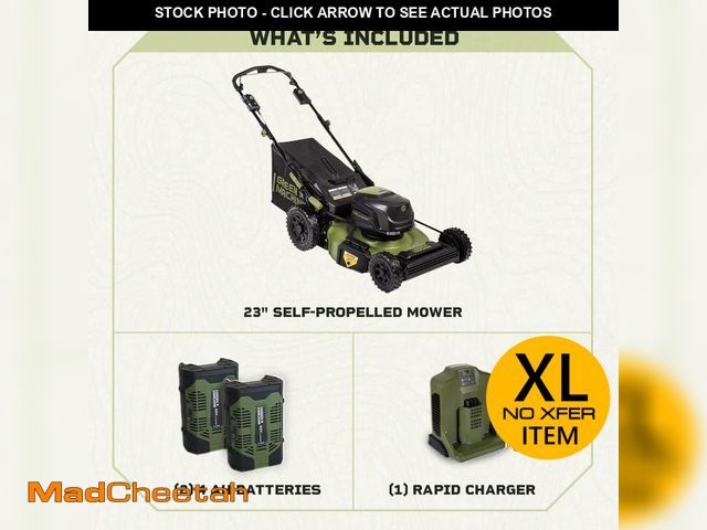 Lot 74-14290823 - Green Machine 62V Brushless 22 in. Electric Cordless Battery Self- Propelled Lawn Mower with 2 4.0 A...