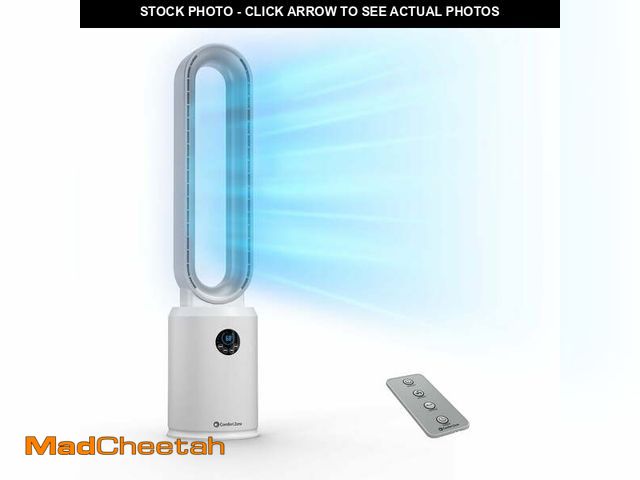 Lot 74-12670111 - Comfort Zone 40" Bladeless Tower Fan with Remote Control, 9H Timer, White - UNUSED