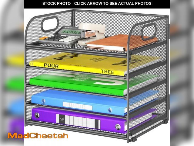 Lot 74-12214253 - Cawukege 5 Tier Paper Organizer with Handle, Metal Mesh Desk Organizer File Folder Paper Letter Tray...