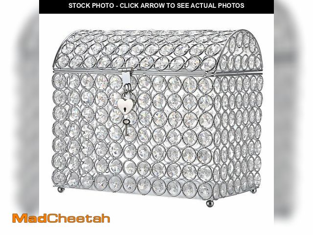 Lot 74-13568650 - ELLDOO Crystal Wedding Card Box with Heart Lock, Money Card Box Treasure Chest Style Silver Gift for...