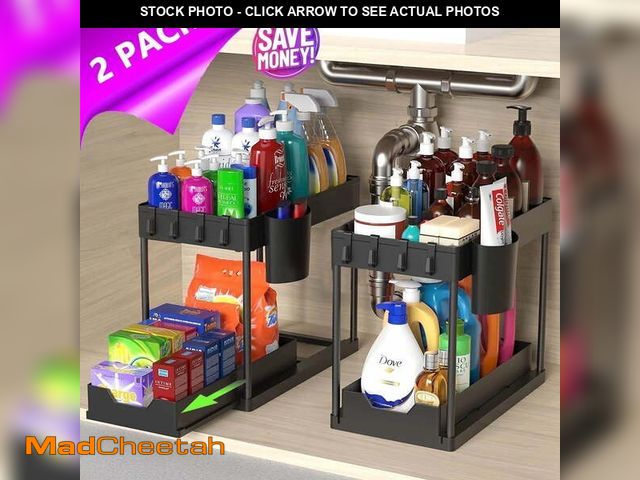 Lot 74-14351572 - PHANCIR 2-Pack Under Sink Organizer, 2 Tier Sliding Under Sink Storage, High-Quality ABS for Bathroo...