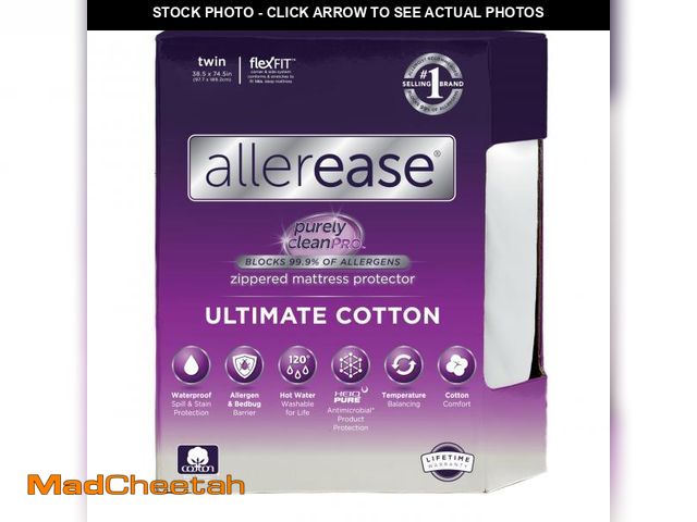 Lot 74-12303144 - AllerEase Ultimate Allergy Protection and Comfort Zippered Mattress Protector Twin, White - USED