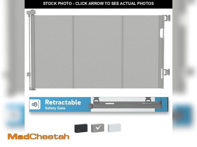 Lot 74-14088001 - Baby Proof Me Retractable Baby Gate, Extra Wide Mesh Child Safety Gate, 34" Tall x 71" Wide, Gray - ...