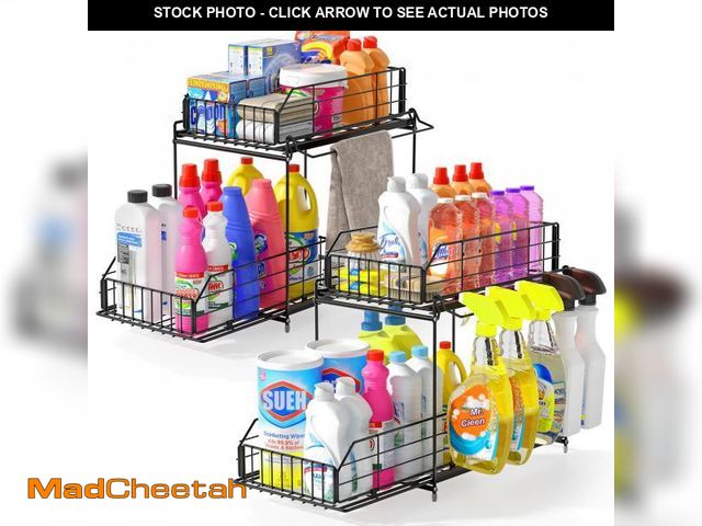 Lot 74-11557114 - SUEH DESIGN Under Sink Organizers and Storage, 2 Tier Metal Under Sink Storage with Hanging Rail for...