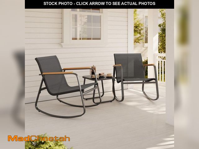 Lot 74-14280115 - Lofka 3-Piece Outdoor Rocking Chat Set, Patio Furniture Set with Glass Table for Poolside, Porch, La...