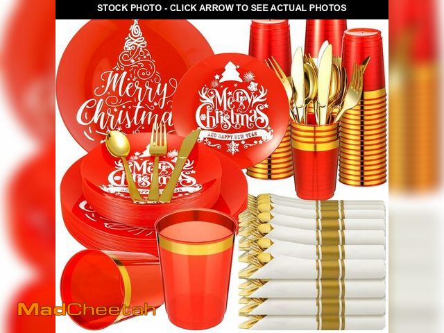 Lot 74-13836359 - Suttmin 350 Pcs Plastic Dinnerware Set for 50 Guests Include 50 Dinner Plates, 50 Dessert Plates, 50...