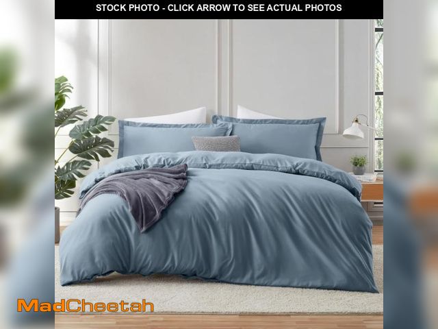 Lot 74-12307622 - Hearth &amp; Harbor Stone Blue Duvet Cover King Size - 3 Piece King Duvet Cover Set, Soft Double Bru...