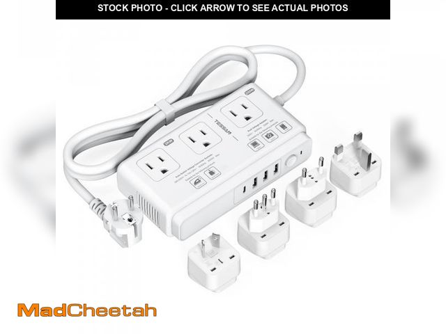 Lot 74-12302368 - 220V to 110V Voltage Converter, TESSAN Universal Travel Adapter with 4 USB Charger (1 USB C), 3 AC S...