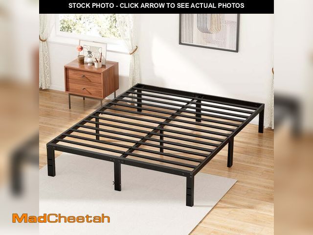 Lot 74-12549082 - ZUNMOS 14 Inches Queen Bed Frame, Heavy Duty Metal Platform with Storage Space Under Frame, No Box S...