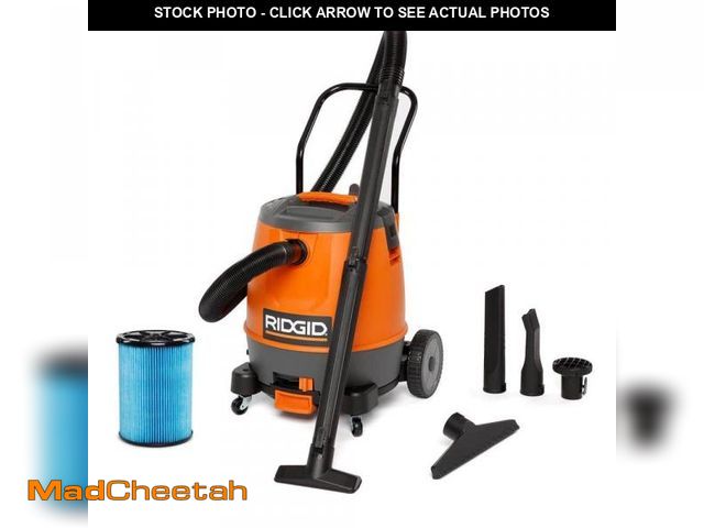 Lot 74-12463893 - RIDGID 16 Gal. 6.5 Peak HP Motor-On-Bottom Shop Vacuum Wet Dry Vac with Fine Dust Filter, Locking Ho...