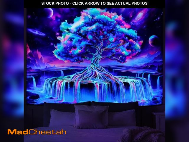Lot 74-12329986 - Obsecolors Blacklight Tree of Life Tapestry UV Reactive Waterfall Tapestry Galaxy Space Aesthetic Tr...