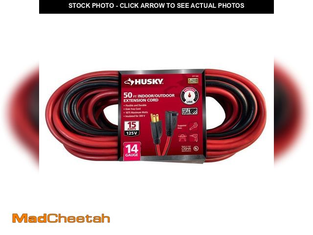 Lot 74-12692483 - Husky 50 ft. 14/3 Medium Duty Indoor/Outdoor Extension Cord, Red/Black - UNUSED