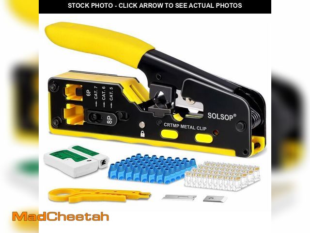 Lot 74-14272514 - Solsop Pass Through RJ45 Crimp Tool Kit All-in-One Ethernet Crimper Cat7 Cat6 Cat5 Crimping Tool wit...