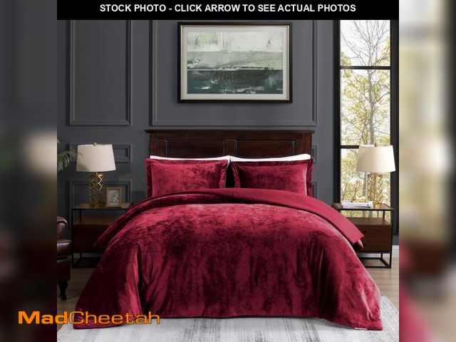 Lot 74-12418231 - TAMGHO Red Queen Velvet Comforter Set, Plush Crushed Velvet Bedding, Ultra Soft Luxury Fluffy 3pc Se...
