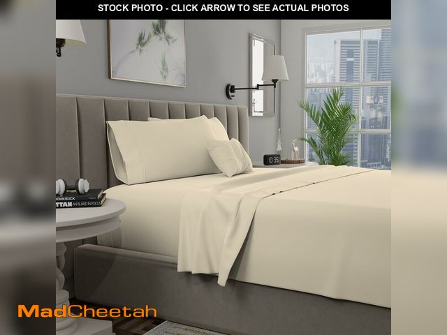 Lot 74-13574997 - SUPREME ELEGANCE King Size Cream Bed Sheet Set, 400TC Deep Pocket Bed Sheets for King Bed, 100% Cott...