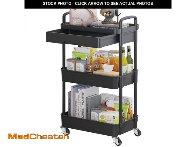 Lot 74-12112562 - Calmootey 3-Tier Rolling Utility Cart with Drawer,Multifunctional Storage Organizer with Plastic She...