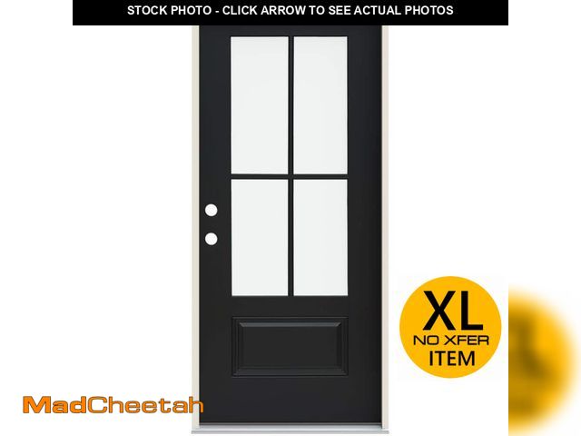 Lot 74-12649503 - JELD-WEN 36 in. x 80 in. Right-Hand 4 Lite Clear Glass Black Painted Fiberglass Prehung Front Door w...