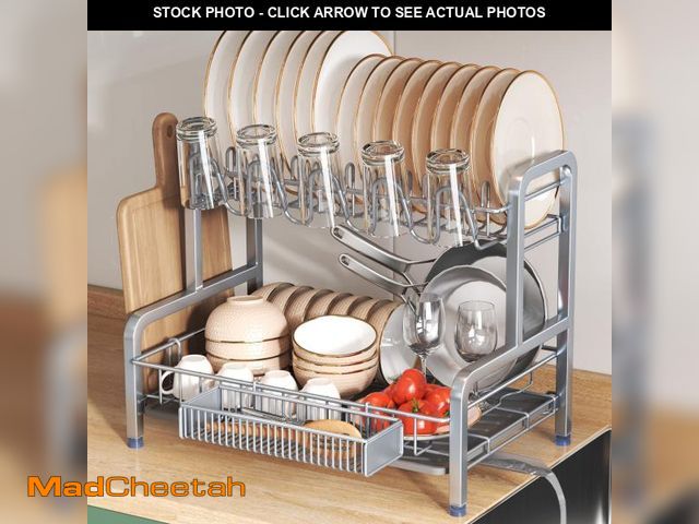 Lot 74-12048089 - BOOSINY 2 Tier Dish Drying Rack and Drainboard Set, Large Stainless Steel Dish Drainers for Kitchen ...