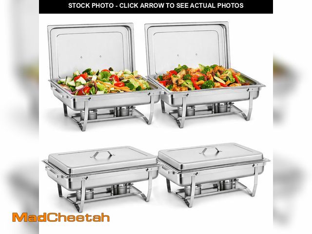 Lot 74-14310421 - 4 Pack Chafing Dish Buffet Set Vipsafe 8QT Stainless Steel Chafing Dishes with Lids, Pans &amp; Fuel...