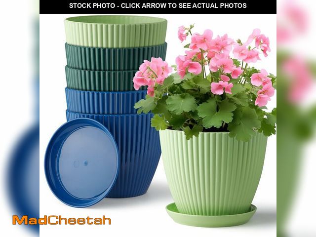 Lot 74-13547910 - RooTrimmer Plastic Plant Pots, 6 Pack 7.5 Inch Flower Pots with Drainage Holes and Saucer, Planters ...