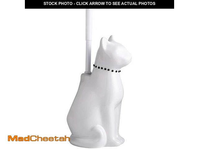 Lot 74-13567396 - Cat Toilet Brush Holder - Ceramic Whimsical Feline Design with Wide-Mouth Storage, Black Toilet Bowl...