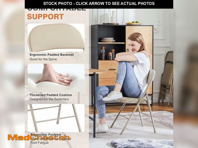 Lot 74-12695937 - Sweetcrispy Folding Chair 4 Pack, Leather Padded Folding Chairs, Sturdy Metal Foldable Chairs, Easy ...