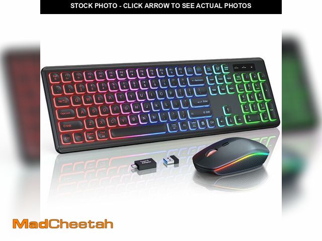 Lot 74-12444393 - Wireless Keyboard and Mouse Combo - RGB Backlit, Rechargeable &amp; Light Up Letters, Full-Size, Erg...