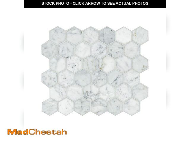 Lot 74-14277794 - MSI Carrara White 2 in. Hexagon 12 in. x 12 in. x 0.31 in. Honed Marble Mesh-Mounted Mosaic Tile (9....