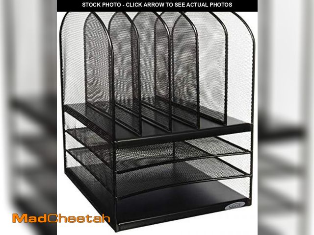 Lot 74-12400093 - Safco 3266BL Onyx Mesh 5 Sorter, 3 Tray Desktop Organizer. Durable Steel Mesh Construction -3 Horizo...