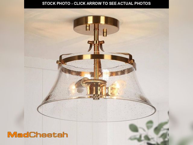 Lot 74-14113861 - LNC Auisre Modern 11.8 in. 2-Light Plated Brass Semi-Flush Mount with Bell-Seeded Shade Foyer Ceilin...
