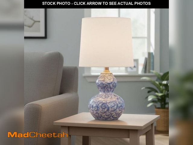 Lot 74-14113446 - Hampton Bay 15 .75 in. Blue Floral Ceramic Table Lamp with White Fabric Shade - UNUSED