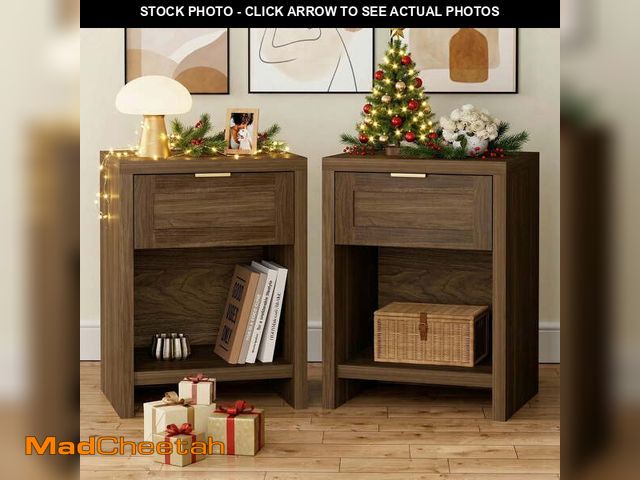 Lot 74-12888473 - ARKANTOS Nightstand with Drawers Farmhouse Nightstand Set of 2 Classic Walnut - USED