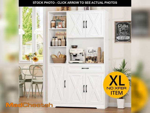 Lot 74-12646424 - Hiphuta 71" Farmhouse Kitchen Pantry Storage Cabinet, Modern Coffee Hutch with Doors and Drawer, She...