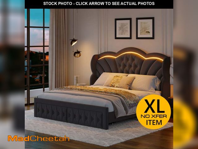 Lot 74-13766173 - Hiphuta Modern Queen Bed Framewith 2 Drawers, LED Lights Platform Bed Frame, Sturdy Beds Frame with ...