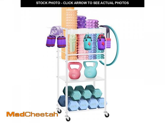 Lot 74-12216673 - Home Gym Storage Rack, Heavy Duty Yoga Mat Holder Workout Equipment Storage Organizer Weight Rack wi...