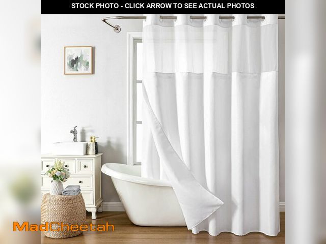 Lot 74-14146825 - eachope Extra Long No Hooks Needed Linen Textured Shower Curtain with Snap-in Fabric Liner Set,White...