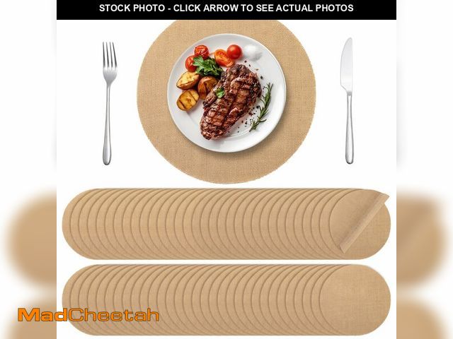 Lot 74-14056652 - Aneco 100 Pieces Round Burlap Placemats 11.8 Inch Reusable Brown Table Mats Heat Resistant Natural J...