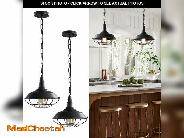 Lot 74-12713589 - Karjearl Black Farmhouse Pendant Light - 2 Pack Industrial Vintage Hanging Light Fixtures Metal Wire...