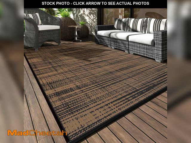 Lot 74-13779394 - VUNATE Outdoor Rug Carpet 9'x12' Waterproof Reversible Patio Rug Portable Modern Abstract Indoor Out...