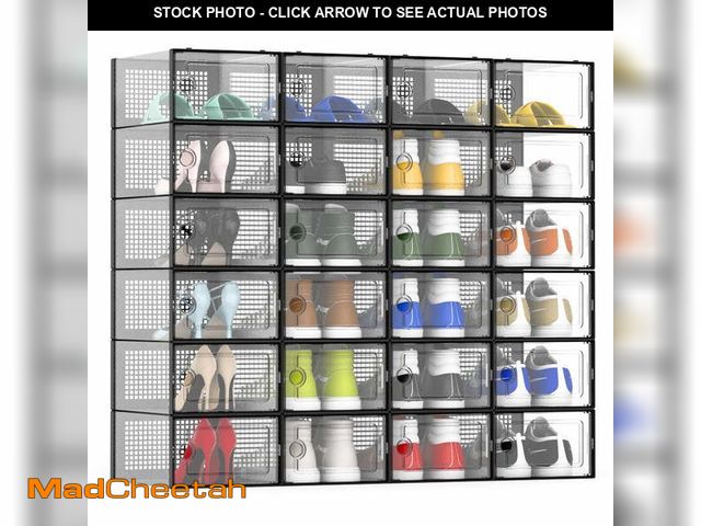 Lot 74-14609122 - JakMean 24 Pack X-Large Shoe Storage Boxes, Clear Waterproof Stackable Shoe Box Foldable Plastic Sho...