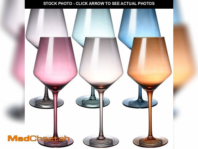 Lot 74-13571696 - LUXULISH Colored Wine Glasses Set of 6, Long Stem Hand Blown Premium Crystal Red White Wine Glass, G...