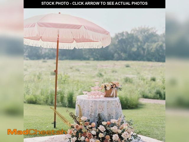 Lot 74-12765761 - AMMSUN 7ft Patio Umbrella with Fringe Tassel Outdoor UPF50+ Shade Tilt Shelter,Pink - UNUSED