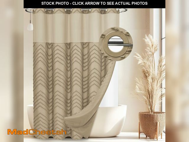 Lot 74-14154962 - WONICY Long No Hook Shower Curtain with Snap in Liner, Tufted Chevron Striped Shower Curtain Set for...