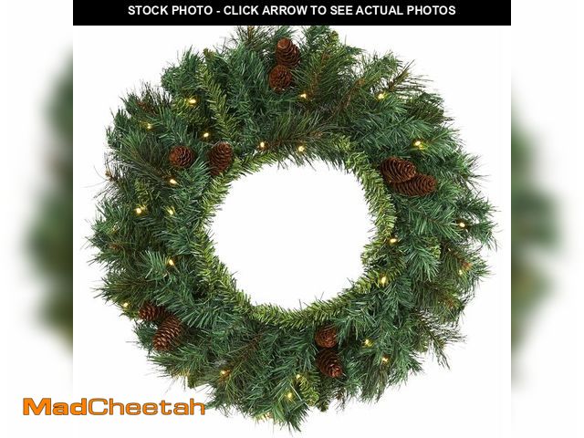 Lot 74-13041595 - Nearly Natural 20in. Mixed Pine and Pinecone Artificial Christmas Wreath with 35 Clear LED Lights - ...