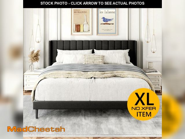Lot 74-13072383 - Gruwans King Size Bed Frame with Wingback Headboard, Upholstered Platform Bed, No Box Spring Needed,...