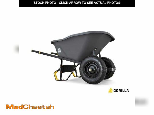 Lot 74-14467885 - Gorilla 8 cu. ft. Dual-Wheel Wheelbarrow, Pro-Grade Poly Bucket, Steel Handles, Dual 16 in. Pneumati...