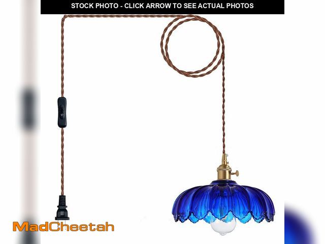 Lot 74-12719102 - XZHGCEE Plug in Pendant Light: Hanging Light Plug in Fixture Bule Glass Hanging Lamp, Pendant Lighti...