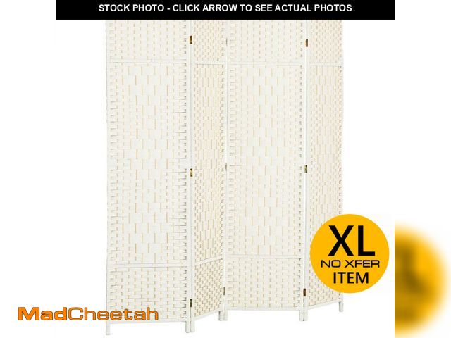Lot 74-12746595 - HOMCOM 70.9 in. Folding Privacy Screen, Hand-Woven Room Divider 4-Panel Home Office, Bedroom, White ...